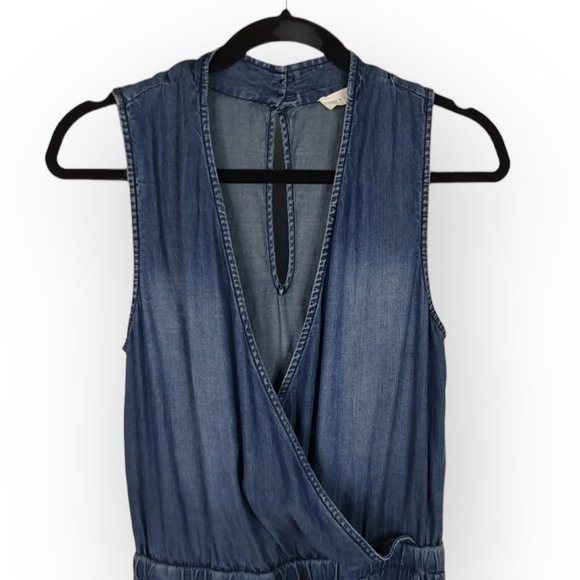 Love Stitch Tencel Chambray Jumpsuit Drawstring Waist Sleeveless Blue Size M - Picture 7 of 11